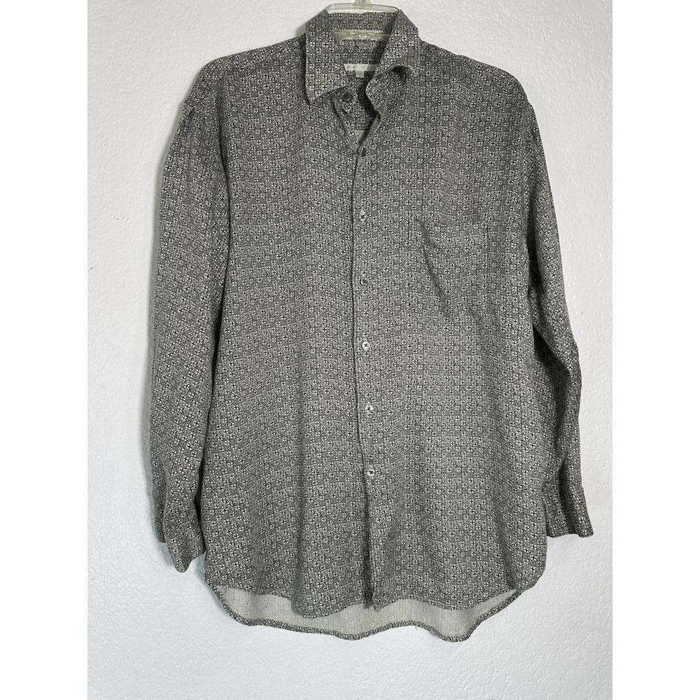 Men’s M Perry Ellis Geometric Print Button Down Shirt Work Officecore
